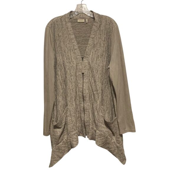 LOGO LORI GOLDSTEIN L Cardigan Heathered Full-Zip Stretchy Pockets Lagenlook - Picture 1 of 8